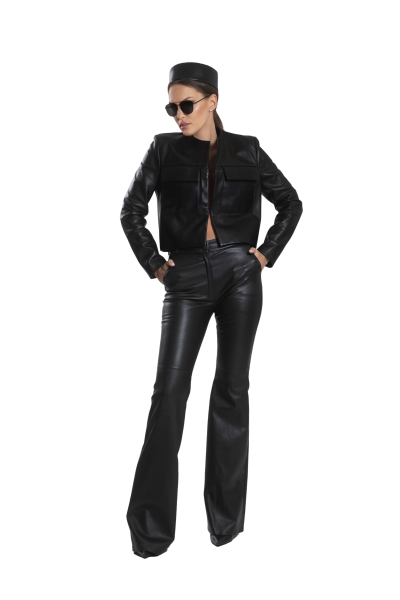 Platā silueta elastīgas ādas bikses