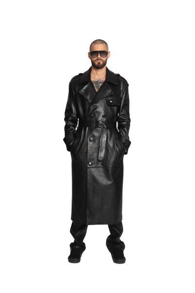 Melns ādas trenčmētelis