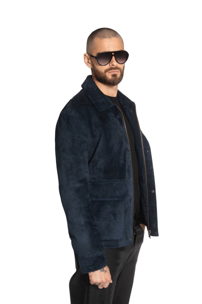 Tumši zila zamšādas jaka