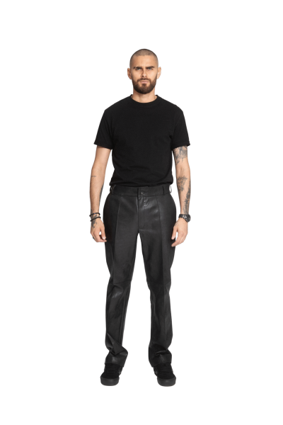 Melnas vintage stila krokotas ādas bikses