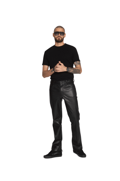 Klasiskas melnas ādas bikses ar regular piegriezumu