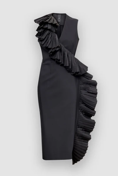 Asimetriska kokvilnas kleita ar zīda kroku