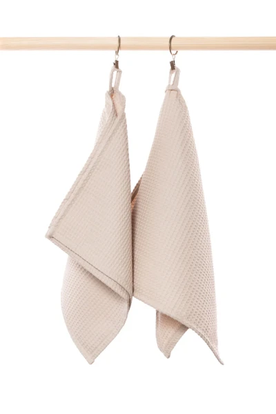 Bēšs kokvilnas vafeļauduma dvieļi