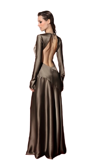 Jagger gara zīda kleita ar atvērtu muguru, olīvzaļā krāsā