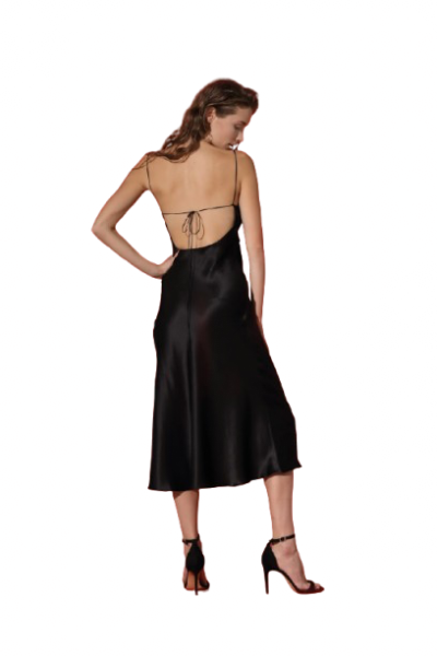 Birkin zīda midi kleita ar atvērtu muguru, ogļu pelēkā tonī