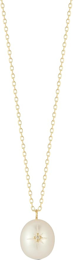 14 karātu dzeltenā zelta kaklarota ar baroka pērli un dimantu
