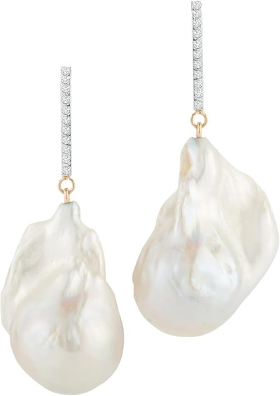 14 karātu dzeltenā zelta auskari ar baroka pērlēm un dimantiem