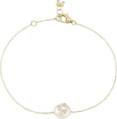 14 karātu dzeltenā zelta baroka pērļu un dimantu rokassprādze