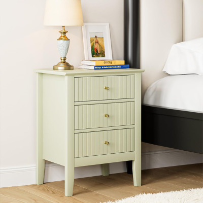 Zaļš naktsgaldiņš ar trīs atvilktnēm