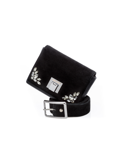 Klasiska melna zamšādas jostas soma