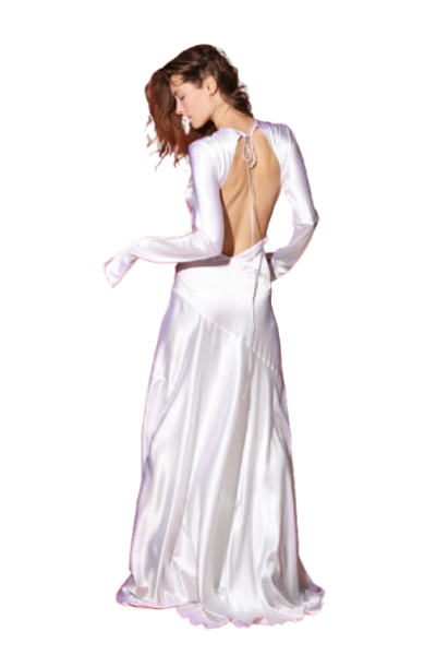 Jagger gara zīda kleita ar atvērtu muguru, ziloņkaula tonī