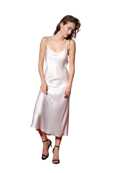 Birkin slīpgriezuma zīda kleita, pērļu tonī