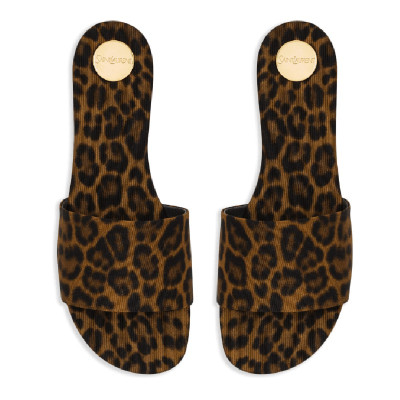 SAINT LAURENT Carlyle plakanās sandales ar leoparda rakstu