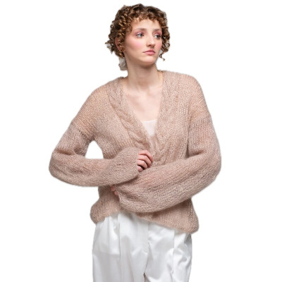 Adīts kidmohēras kardigans ar pīnītes rakstu, gaiši bēšs