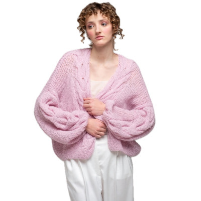 Adīts kidmohēras kardigans ar pīnītes rakstu, rozā