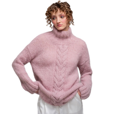 Adīts kidmohēras džemperis ar pīnītes rakstu, rozā