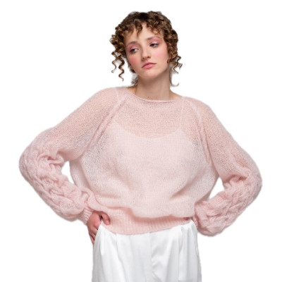 Adīts kidmohēras džemperis ar pīnītes rakstu, pasteļrozā