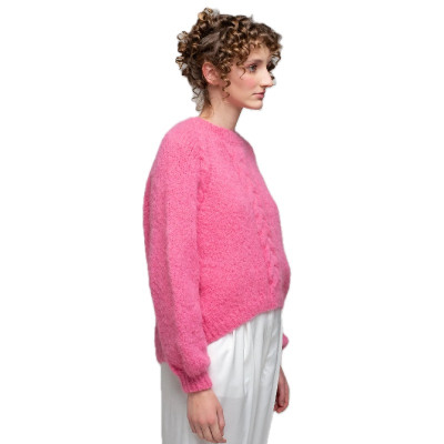 Adīts merīnvilnas džemperis ar pīnītes rakstu, fuksijas rozā