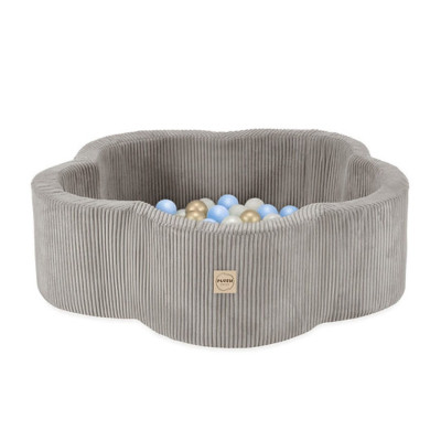 PLUSH NEST bērnu bumbu baseins - velveta bēšs, 200 bumbas: pērļu, zelta, zila