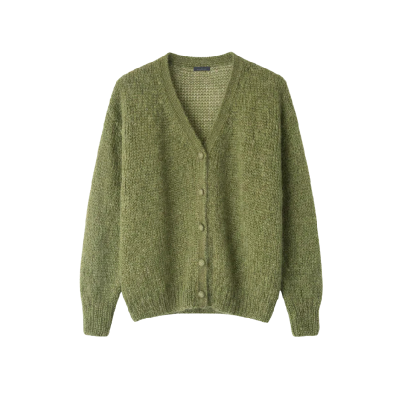 Mohēras zīda brīva stila kardigans ar V veida kakla izgriezumu